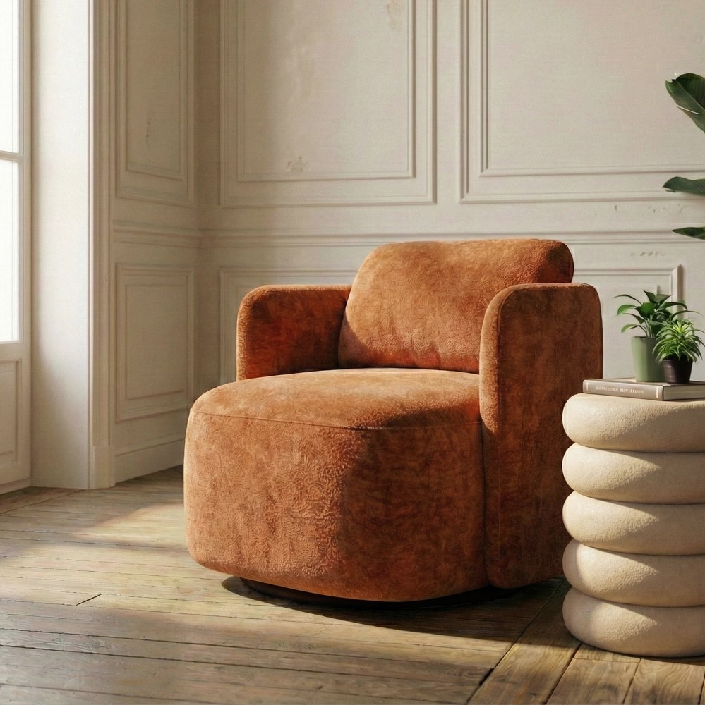 Sillón giratorio terracota tejido