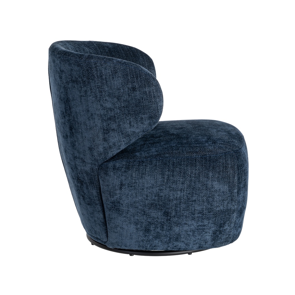 Sillón giratorio azul tejido y madera