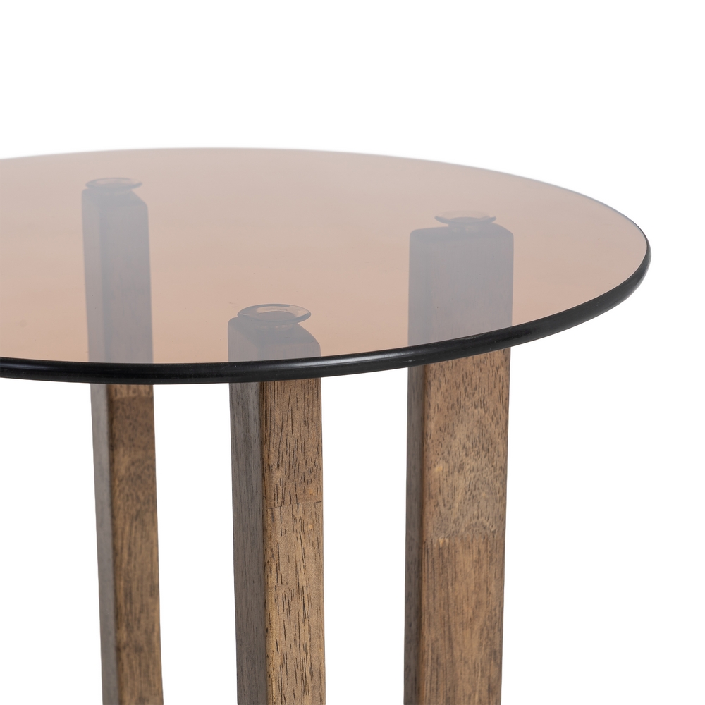 Mesa auxiliar marrón madera y cristal