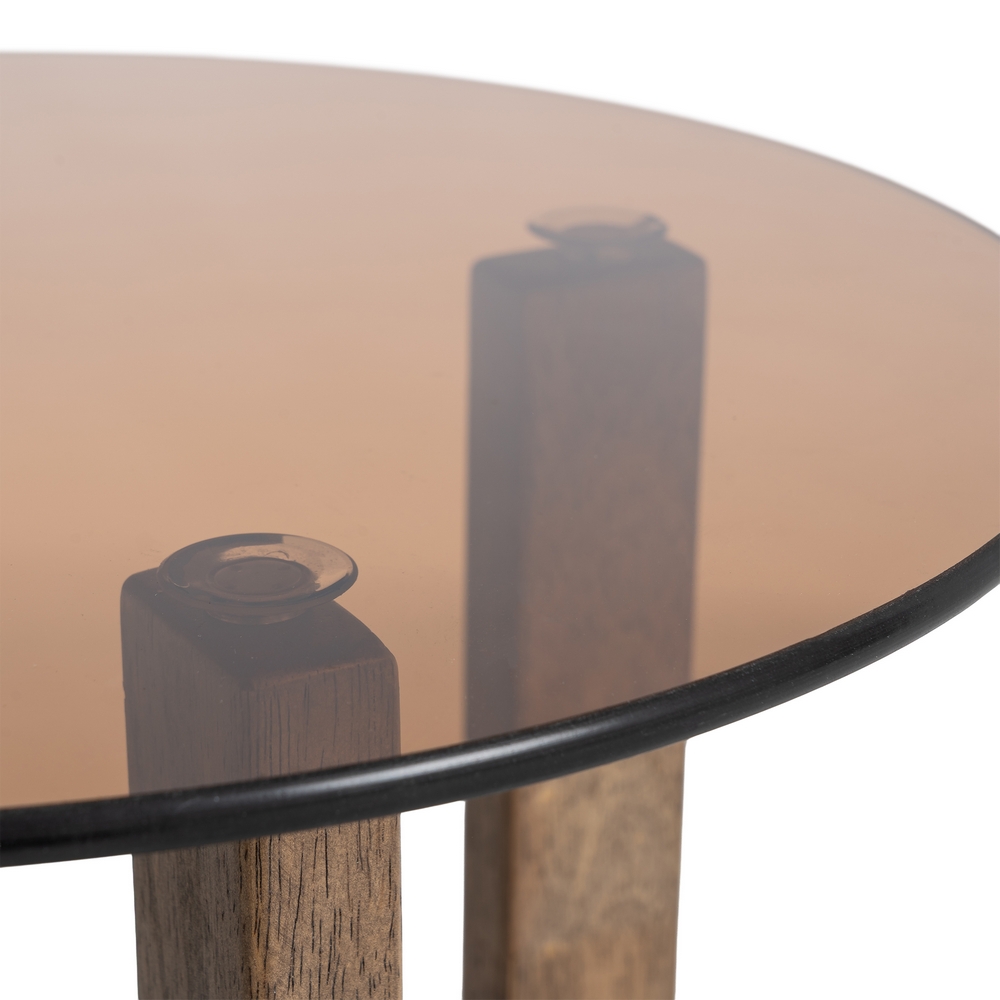 Mesa auxiliar marrón madera y cristal
