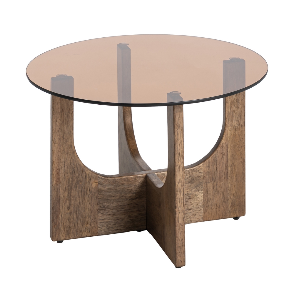 Mesa de centro marrón madera y cristal