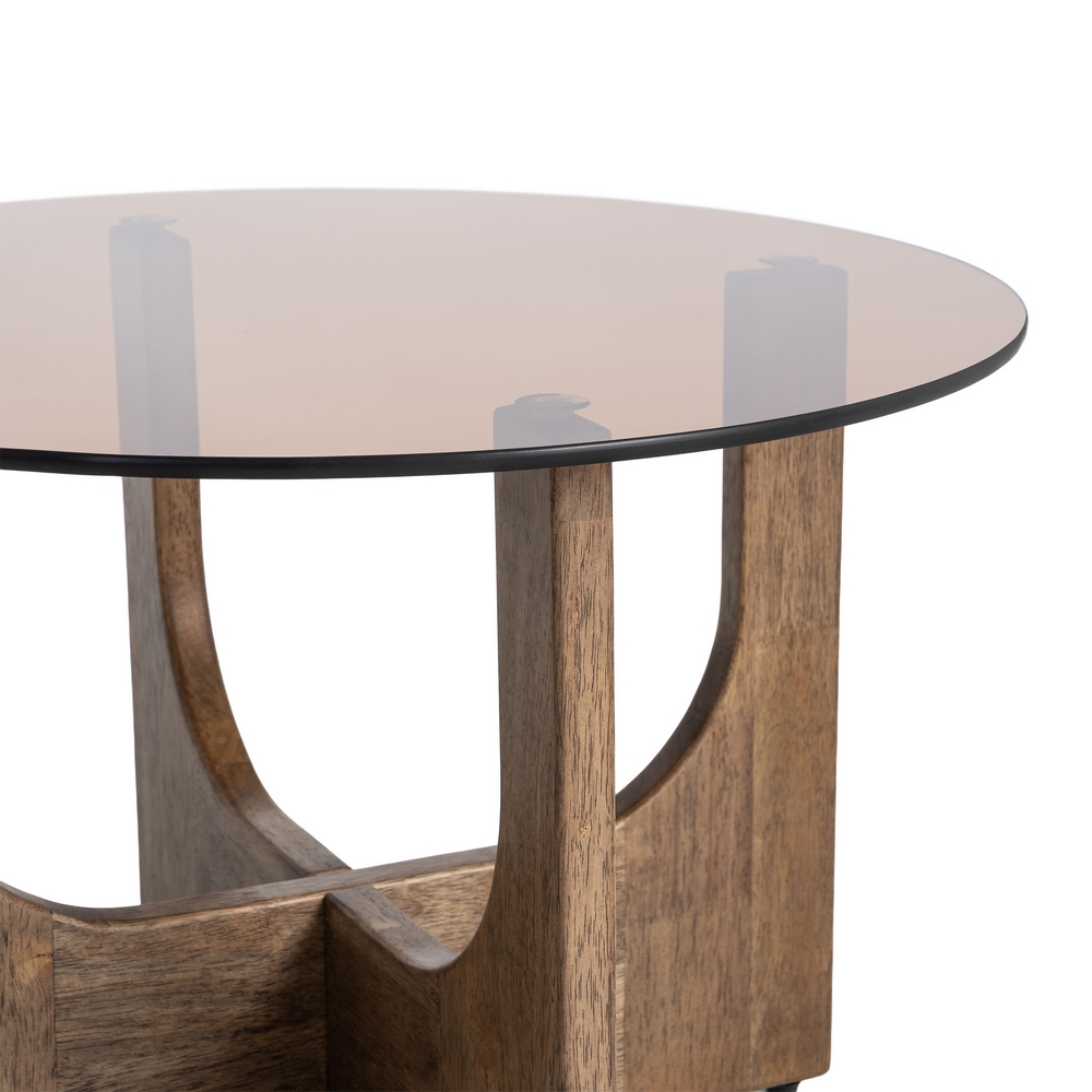 Mesa de centro marrón madera y cristal