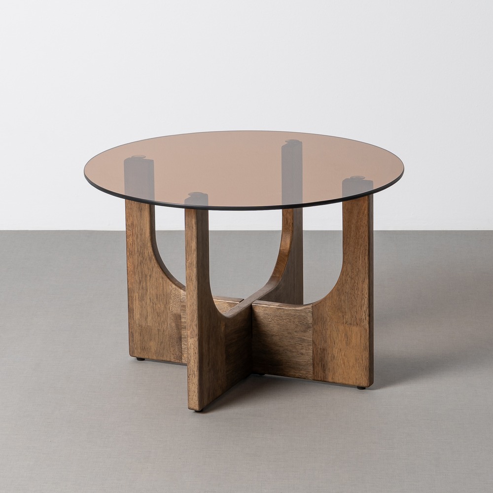 Mesa de centro marrón madera y cristal